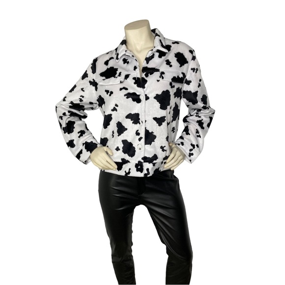 STEVEN ROSS Vintage Cow Print Faux Fur Button Down Shacket Jacket Blazer, M - Picture 3 of 16